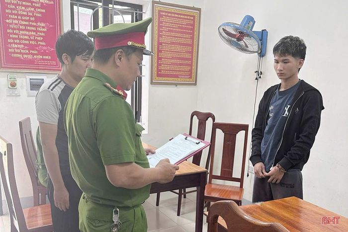 Võ Hoàng Thiên Bảo tại cơ quan Công an.