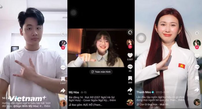 Ngôn ngữ ký hiệu được lan tỏa mạnh mẽ qua các bài đăng ghép nhạc trên nền tảng Tiktok. (Ảnh chụp màn hình)