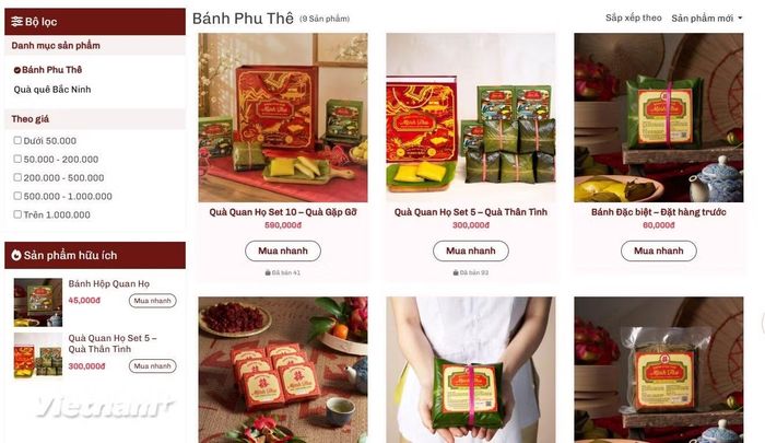 Trang web của Cơ sở xuất bánh phu thê Minh Thu. (Ảnh chụp màn hình)