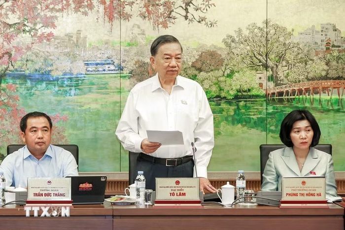 Tổng Bí thư, Chủ tịch nước Tô Lâm, đại biểu Quốc hội thành phố Hà Nội phát biểu. (Ảnh: Doãn Tấn/TTXVN)