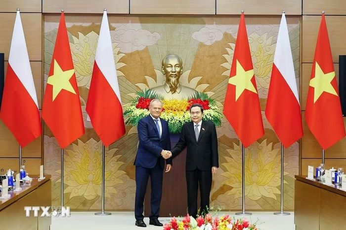 Chủ tịch Quốc hội Trần Thanh Mẫn hội kiến Thủ tướng Ba Lan Donald Tusk. (Ảnh: Doãn Tấn/TTXVN)