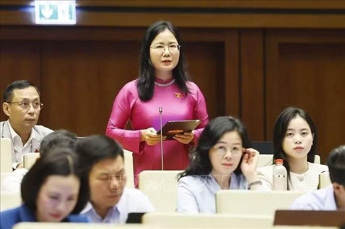 Đại biểu Quốc hội tỉnh Nghệ An Nguyễn Thị Minh Tú phát biểu. Ảnh: Doãn Tấn/TTXVN