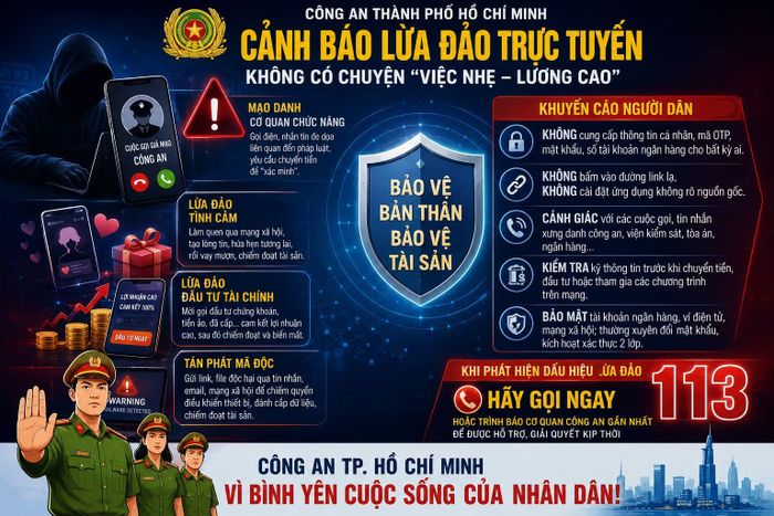 Công an TP Hồ Chí Minh phát đi cảnh báo lừa đảo trên mạng. Ảnh minh hoạ
