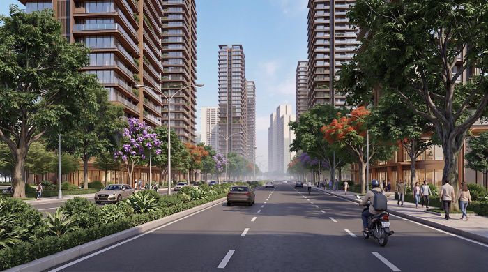 Phối cảnh hệ thống đường giao thông tại Vĩnh Hưng được nâng cấp, mở rộng sau tái thiết.