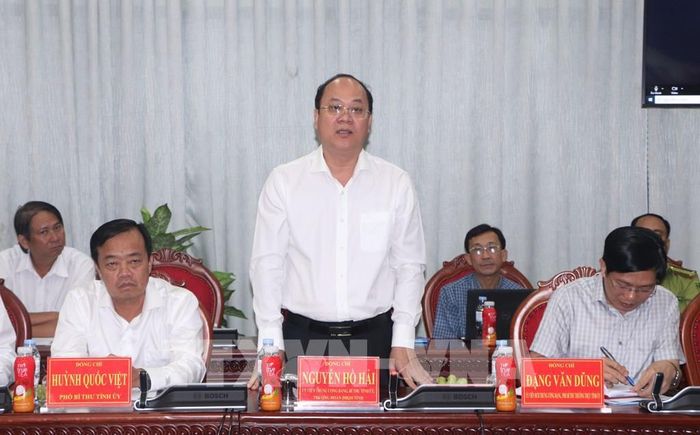 Bí thư Tỉnh ủy Cà Mau Nguyễn Hồ Hải phát biểu. Ảnh: Tuấn Phi - TTXVN