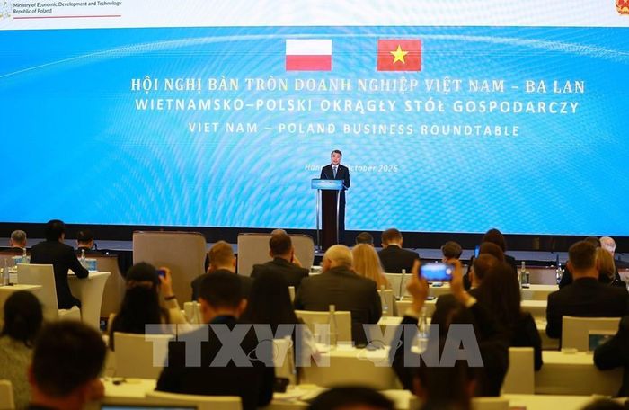 Thủ tướng Lê Minh Hưng phát biểu tại Hội nghị doanh nghiệp Việt Nam - Ba Lan. Ảnh: Dương Giang – TTXVN