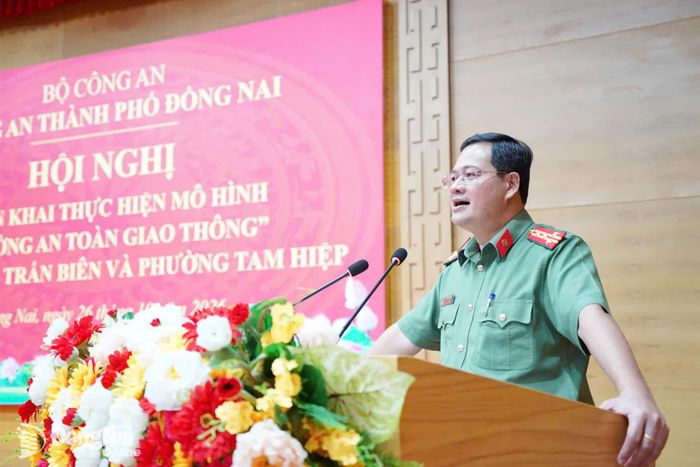 Đại tá Trần Anh Sơn, Ủy viên Ban Thường vụ Đảng ủy, Phó Giám đốc Công an thành phố phát biểu kết luận hội nghị. Ảnh: Lê Duy