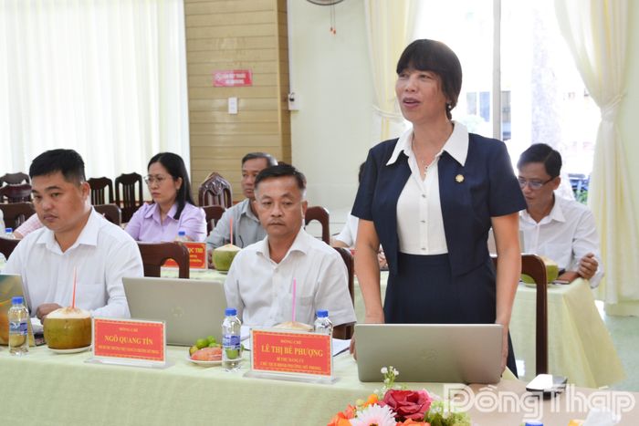 Đồng chí Lê Thị Bé Phượng, Bí thư Đảng ủy, Chủ tịch HĐND phường Mỹ Phong, phát biểu tại buổi làm việc.
