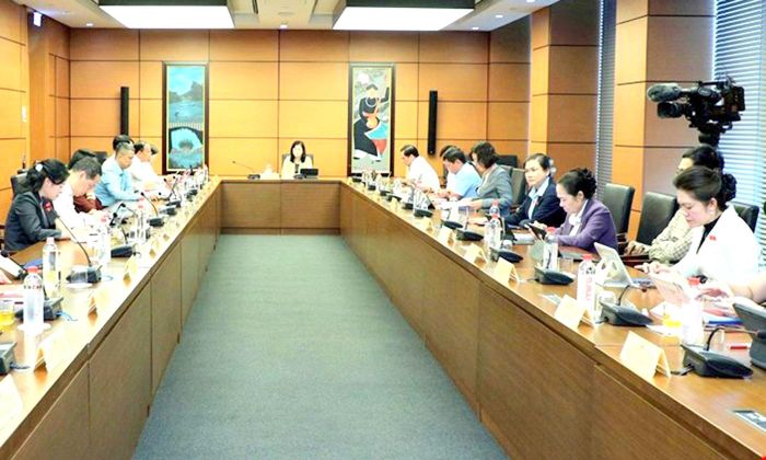 Đồng chí Châu Thị Mỹ Phương, Phó Bí thư Tỉnh ủy, Trưởng Đoàn ĐBQH tỉnh Đồng Tháp chủ trì phiên thảo luận.