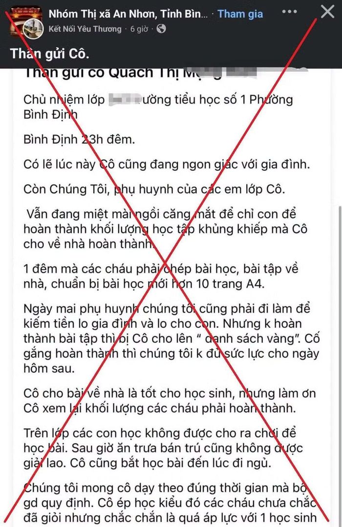 Nhiều nội dung sai lệch, bịa đặt trên Facebook “Nhóm Thị xã An Nhơn, Tỉnh Bình Định” gây ảnh hưởng tiêu cực trong dư luận. Ảnh chụp màn hình