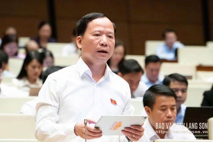 Đại biểu Nguyễn Đặng Ân, Phó Trưởng Đoàn đại biểu Quốc hội tỉnh phát biểu thảo luận tại hội trường