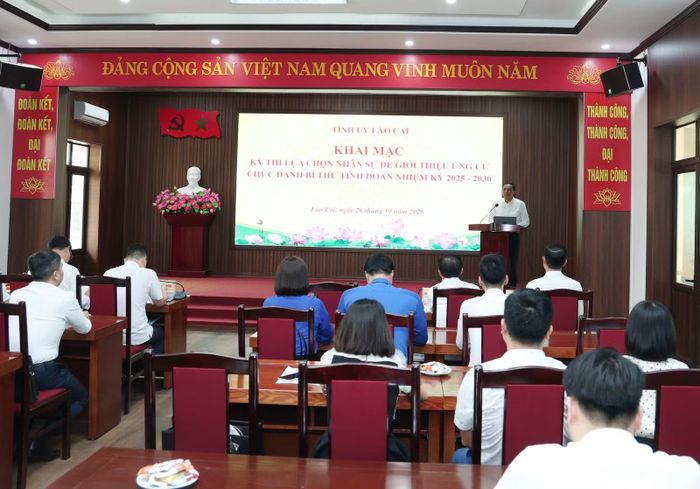 Quang cảnh khai mạc Kỳ thi lựa chọn nhân sự giới thiệu ứng cử chức danh Bí thư Tỉnh Đoàn Lào Cai, nhiệm kỳ 2025 - 2030.
