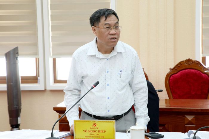 Tỉnh ủy viên, Phó Chủ tịch UBND tỉnh Võ Ngọc Hiệp phát biểu tại cuộc họp