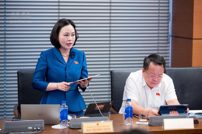 Đại biểu Trần Thị Hồng Thanh, Tỉnh ủy viên, Phó Trưởng Đoàn ĐBQH chuyên trách tỉnh Ninh Bình phát biểu thảo luận.