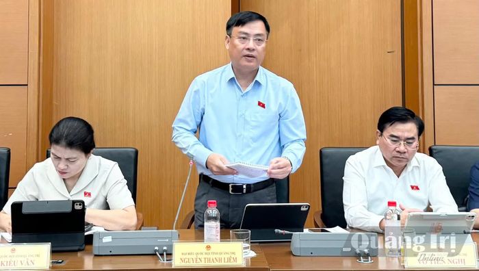 Đồng chí Nguyễn Thanh Liêm, Ủy viên Ban Thường vụ Tỉnh ủy, Giám đốc Công an tỉnh thảo luận về dự án Luật Bảo vệ công trình quan trọng liên quan đến an ninh quốc gia - Ảnh: C.T.V