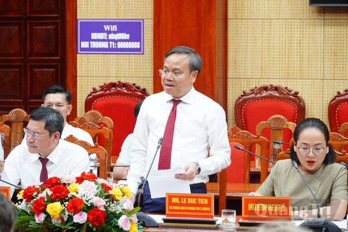 Đồng chí Lê Đức Tiến, Phó Chủ tịch UBND tỉnh phát biểu tại buổi làm việc - Ảnh: N.L