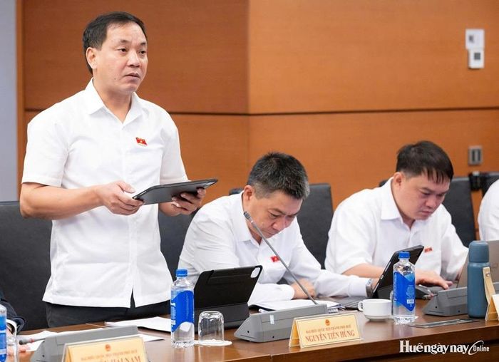 Đại biểu Nguyễn Tiến Hùng góp ý dự án Luật Bảo vệ công trình quan trọng liên quan đến an ninh quốc gia. Ảnh: Đoàn ĐBQH thành phố cung cấp