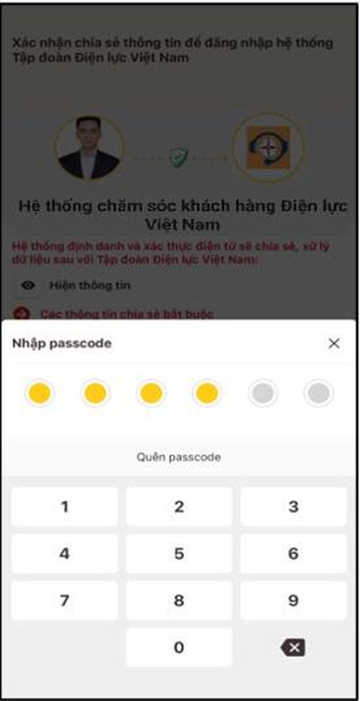 Màn hình xác thực passcode