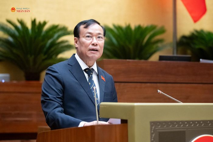 Chủ nhiệm Ủy ban Quốc phòng và An ninh, Thượng tướng Lê Tấn Tới trình bày báo cáo thẩm tra dự án Luật Bảo vệ công trình quan trọng liên quan đến an ninh quốc gia. Ảnh: Phạm Thắng