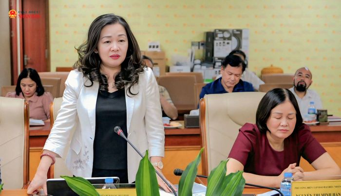 Tổng Biên tập Báo Đại biểu Nhân dân Phạm Thị Thanh Huyền phát biểu kết luận Hội nghị. Ảnh: Quốc Việt