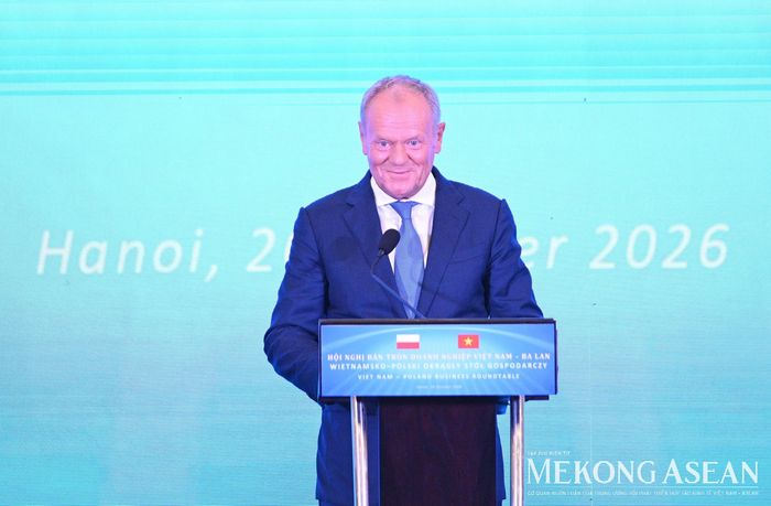 Thủ tướng Ba Lan Donald Tusk phát biểu. Ảnh: Đỗ Thảo - Mekong ASEAN