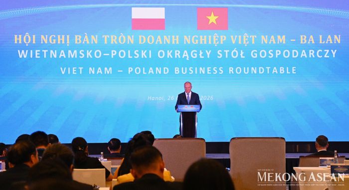 Thủ tướng Donald Tusk cho rằng Việt Nam và Ba Lan cần chuyển đổi từ trao đổi thương mại truyền thống sang hợp tác đầu tư và công nghiệp sâu rộng hơn. Ảnh: Đỗ Thảo - Mekong ASEAN