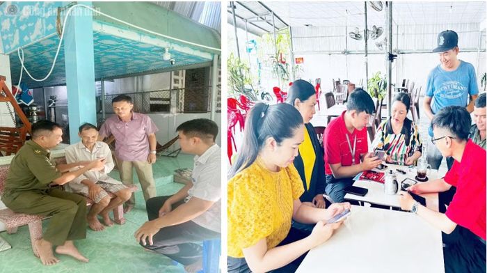 Công an phường Ô Môn phối hợp Tổ công nghệ số cộng đồng trực tiếp hỗ trợ, hướng dẫn người dân thực hiện dịch vụ số.