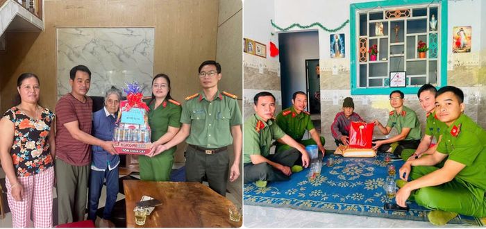 Cán bộ Công an xã Xốp thăm, tặng quà gia đình chính sách, hộ gia đình khó khăn trên địa bàn.