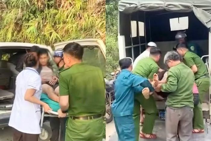  Công an xã Quảng Nguyên phối hợp với lực lượng chức năng đưa anh T.T.C. đi cấp cứu. 