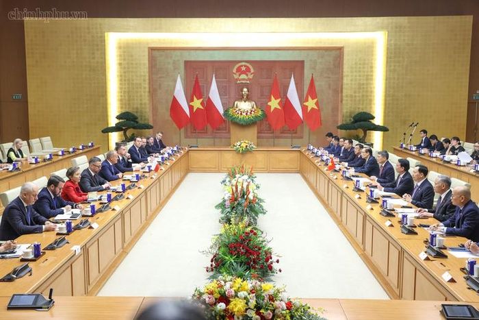 Thủ tướng Chính phủ Lê Minh Hưng hội đàm với Thủ tướng Cộng hòa Ba Lan Donald Tusk. Ảnh: chinhphu.vn