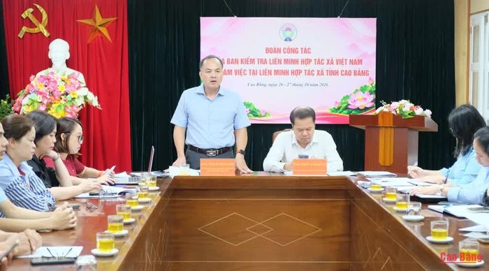  Phó trưởng Ban Tổ chức Liên minh HTX Việt Nam Phạm Minh Sơn phát biểu tại buổi làm việc.