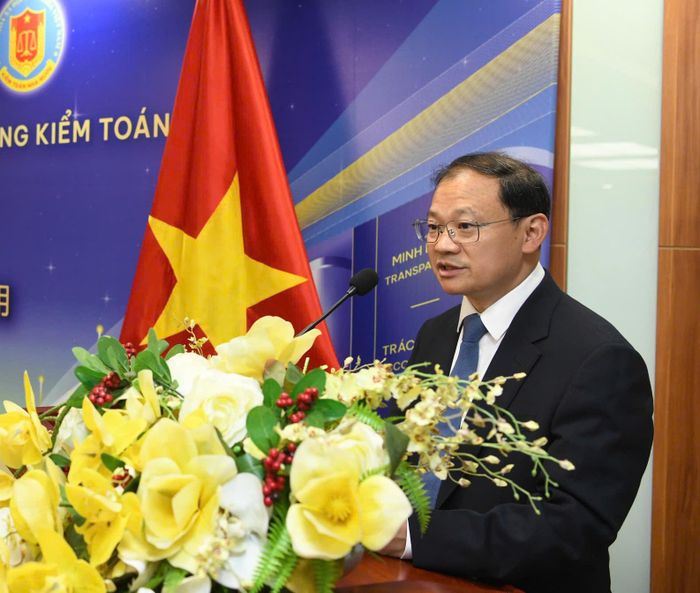Phó Tổng Kiểm toán Cơ quan Kiểm toán quốc gia Trung Quốc Guo Xi đề nghị tập trung trao đổi về ứng dụng của khoa học công nghệ, trí tuệ nhân tạo phục vụ nghiệp vụ kiểm toán. Ảnh: Như Ý