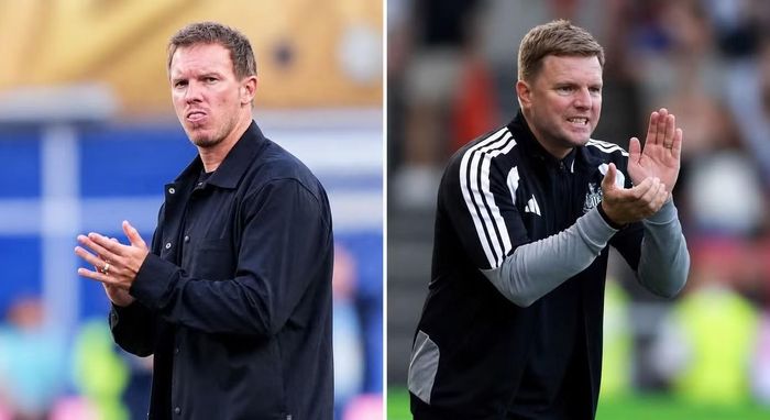 Eddie Howe (phải) và Julian Nagelsmann là những cái tên đang được MU nhắm đến thay Carrick.