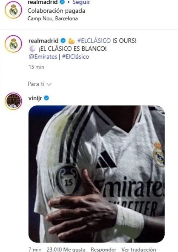 Tiền đạo người Brazil nhắc đến cột mốc 15 chức vô địch Champions League của Real Madrid. Ảnh: Instagram nhân vật