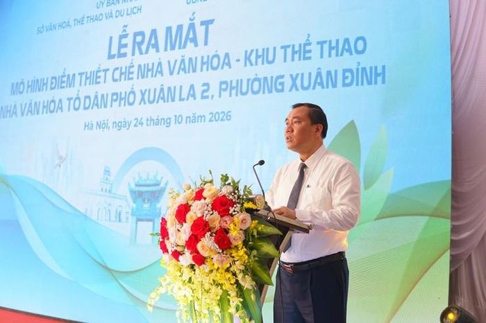 Chủ tịch UBND phường Xuân Đỉnh Nguyễn Thường Sơn phát biểu tại buổi lễ.