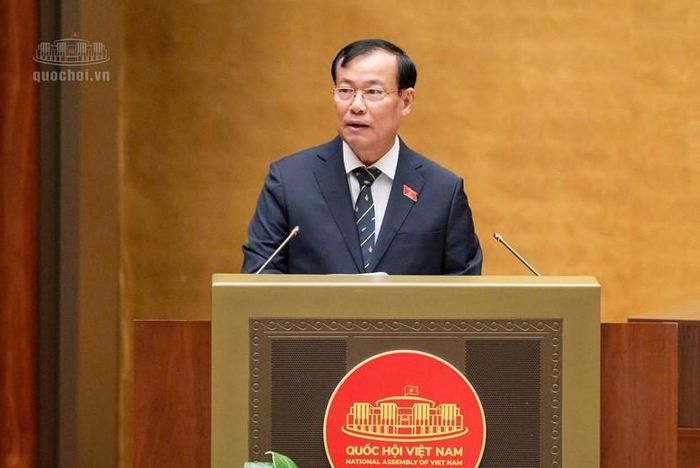 Chủ nhiệm Ủy ban Quốc phòng, An ninh và Đối ngoại của Quốc hội Lê Tấn Tới trình bày báo cáo thẩm tra. Ảnh: quochoi.vn.