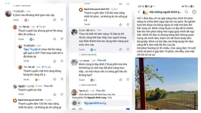 Những bình luận về thời điểm phơi nắng phản khoa học . Ảnh chụp màn hình.
