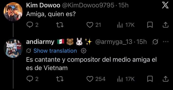 ARMY Mexico giới thiệu Hà An Huy là "Ca sĩ và nhạc sĩ đến từ Việt Nam" đến bạn bè quốc tế.