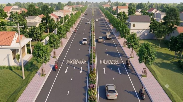 Phối cảnh công trình khi hoàn thành sẽ rộng 34m, gồm 4 làn xe cơ giới, 2 làn xe thô sơ, dải phân cách giữa và vỉa hè hai bên