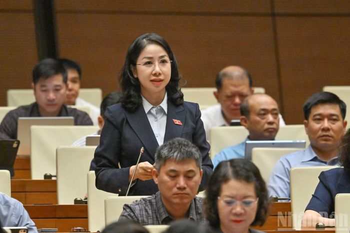 Đại biểu Phan Thị Thùy Linh (Đoàn Thanh Hóa) phát biểu tại hội trường. (Ảnh: THỦY NGUYÊN)
