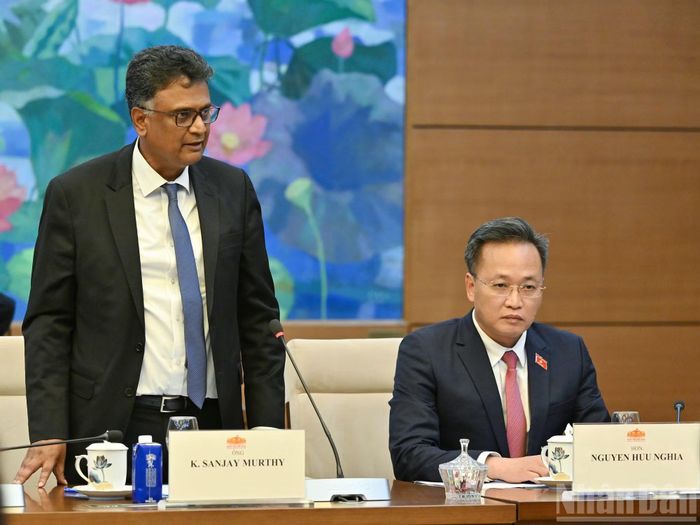 Chủ tịch Tổ chức các Cơ quan Kiểm toán tối cao châu Á (ASOSAI), Tổng Kiểm toán và Kiểm soát Ấn Độ K.Sanjay Murthy phát biểu tại cuộc tiếp.