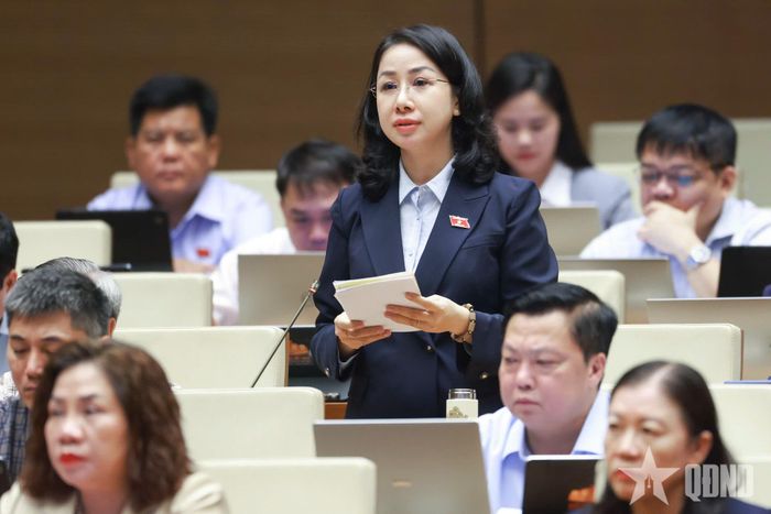 Đại biểu Quốc hội Phan Thị Thùy Linh (đoàn Thanh Hóa) phát biểu. Ảnh: TRỌNG HẢI