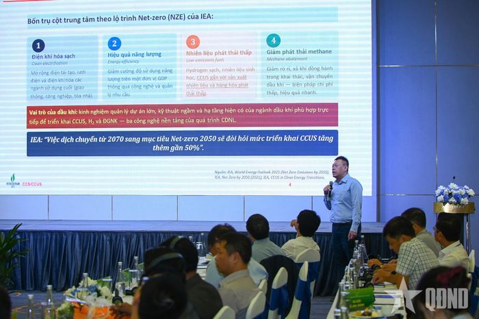 TS Nguyễn Hữu Lương, chuyên gia cao cấp Viện Dầu khí Việt Nam chia sẻ tại hội thảo.