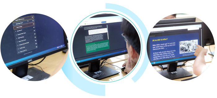  Học sinh Trường THPT Hùng Vương được giáo viên giải đáp như thế nào là phản biện AI, như thế nào là "ép buộc" AI. Ảnh: HOÀNG TRIỀU 