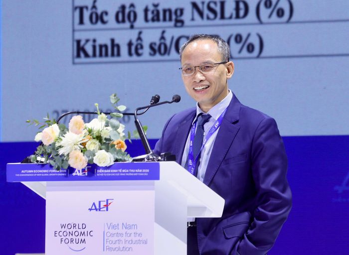  TS Cấn Văn Lực, chuyên gia kinh tế trưởng BIDV, phân tích nhu cầu vốn cho tăng trưởng. Ảnh: HÙNG - TRIỀU 
