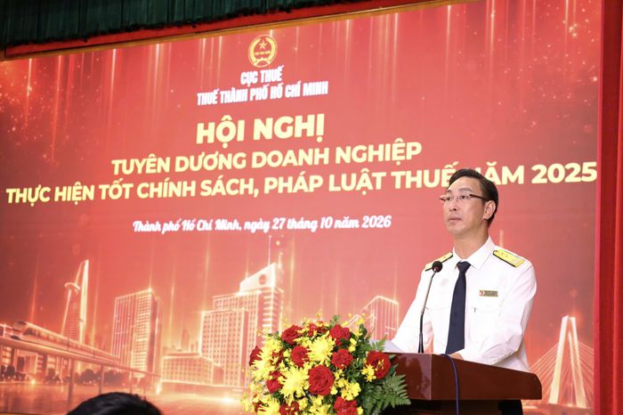  Trưởng Thuế TPHCM Đoàn Minh Dũng phát biểu tại hội nghị. Ảnh: K.CHÂU 