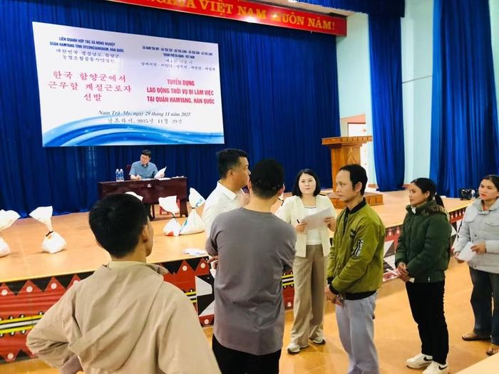 Xã Nam Trà My (TP Đà Nẵng) tổ chức sơ tuyển đăng ký đi làm việc có thời hạn tại Hàn Quốc. (Ảnh: TT xã Nam Trà My)