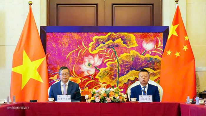 Đại sứ Việt Nam tại Trung Quốc Phạm Thanh Bình và Hội trưởng Hiệp hội Phát triển công nghiệp hải ngoại Trung Quốc Hòa Chấn Vĩ. (Nguồn: ĐSQ Việt Nam tại Trung Quốc)