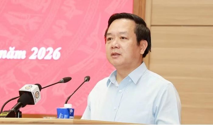 Ông Phạm Quang Ngọc, Ủy viên Ban Chấp hành Trung ương Đảng, Bí thư Tỉnh ủy Hưng Yên, phát biểu kết luận hội nghị. Ảnh: Báo Hưng Yên.
