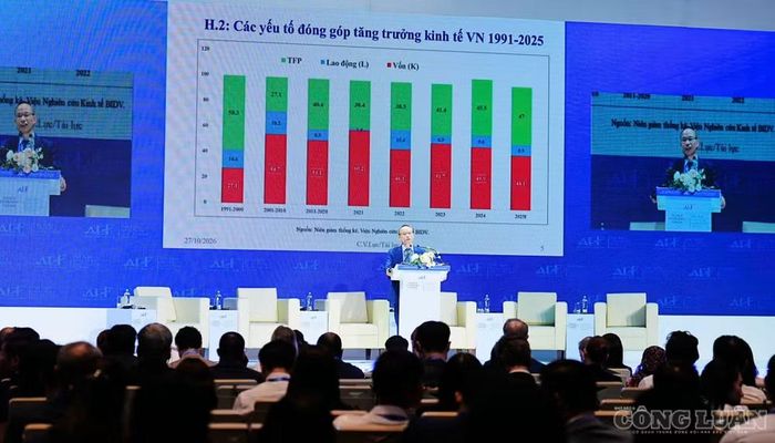 Chuyên gia kinh tế Cấn Văn Lực phát biểu tham luận tại diễn đàn. Ảnh: CK.